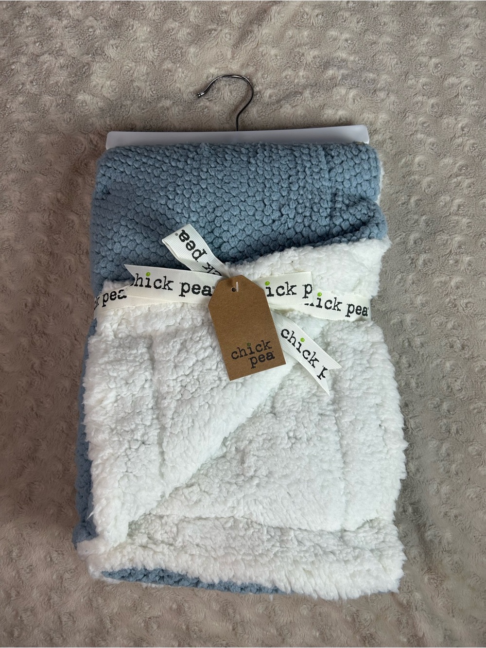 NEW ChickPea Blue Baby Blanket White Sherpa Textured Nubby Bumpy Dots Lovey Rare
